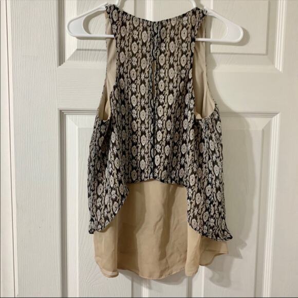 Maurices Split Back Layered Racerback Sleeveless Tank Black Tan Print Size Small - Picture 12 of 16